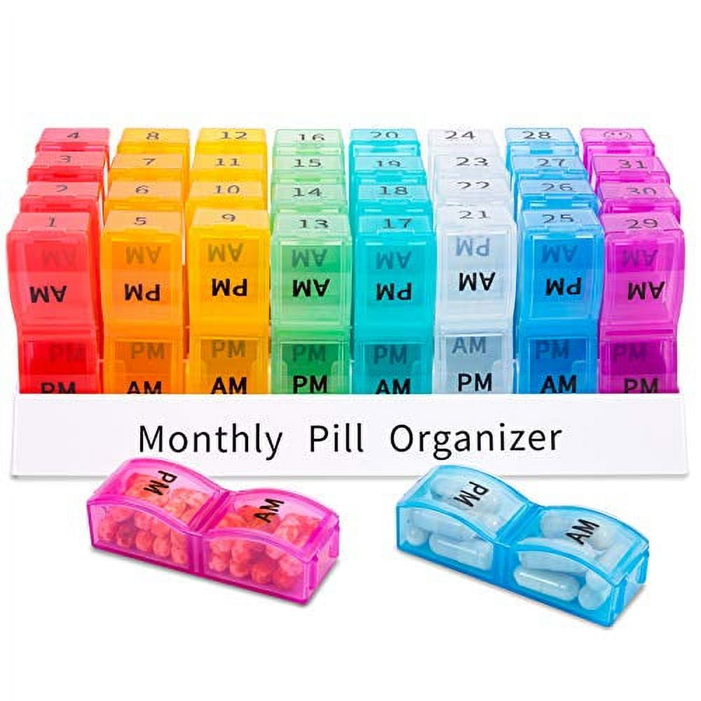 Monthly Pill Organizer 2 Times a Day,30 Day One Month Pill Box AM PM,31 Day  Pill Case Small Compartments to Hold Vitamins,Travel Medicine Organizer,31