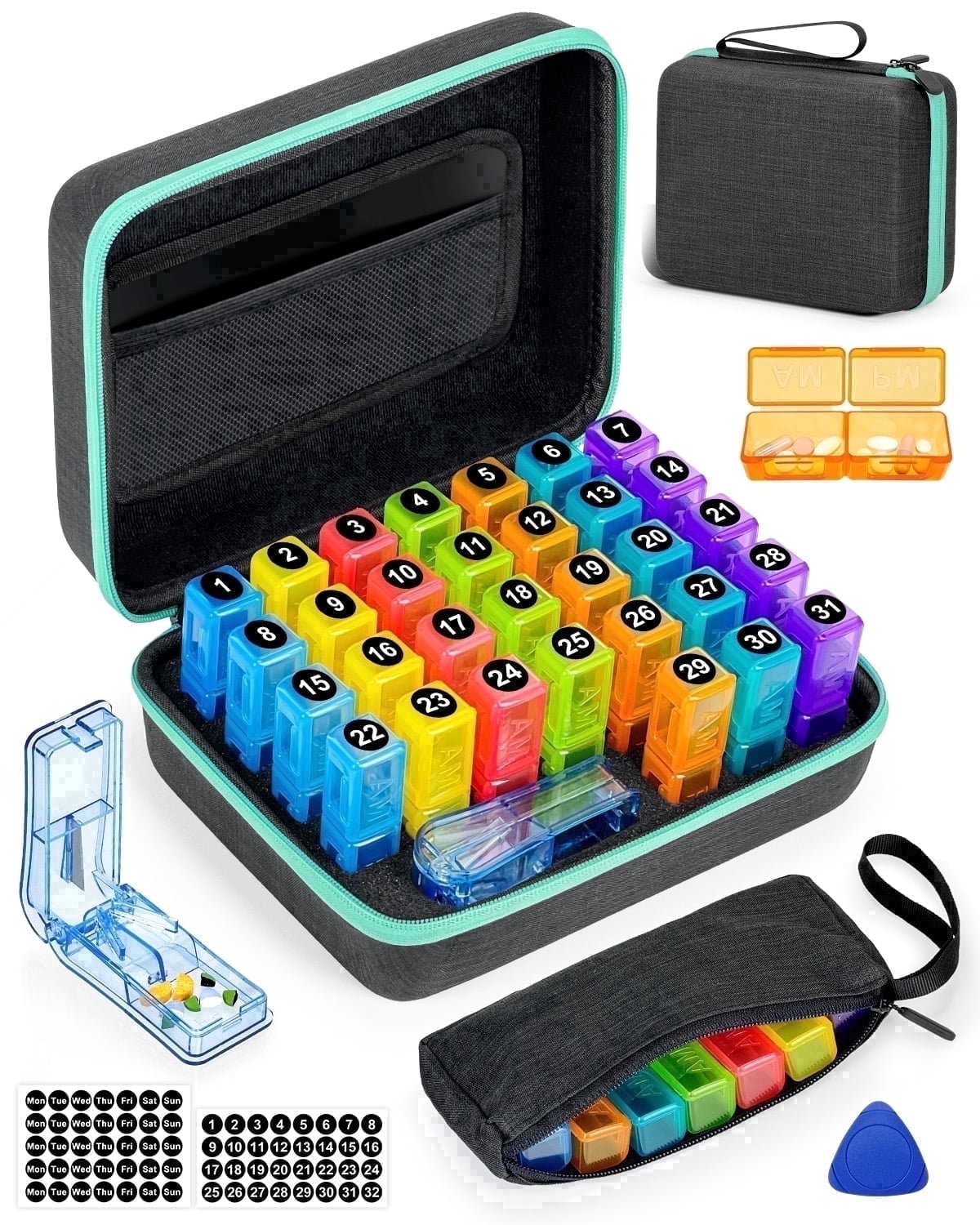 Free Shell Stickers YONLOG, Monthly Pill Organizer, 2 Times a Day, 31-Day BPA-Free Green ...