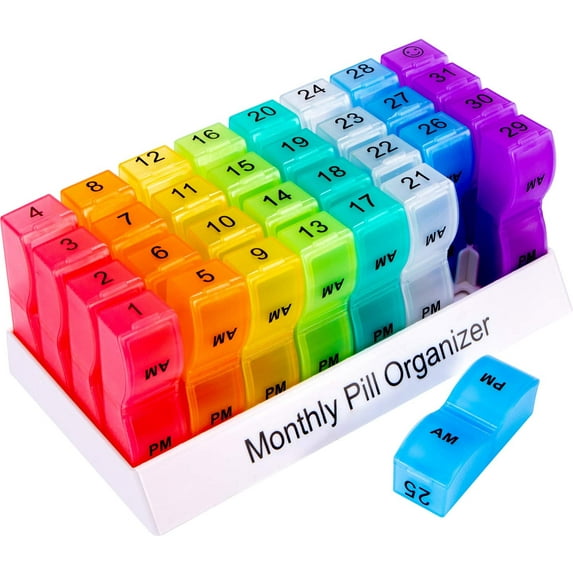 Monthly Pill Organizer 2 Times a Day, one Month Pill Box AM PM, 30 Day Pill Case Small Compartments to Hold Vitamin and Travel Medicine Organizer, 31 Day Pill Organizer, 4 Week Pill Cases