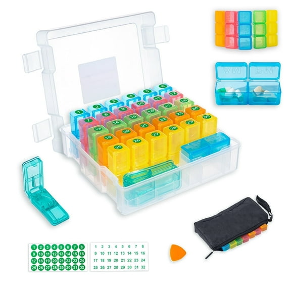 Monthly Pill Organizer 2 Times a Days, CTMAST Medicine Organizer Box with Portable Hard Shell and Pill Cutter, 31 Day Pill Box with Monthly and Weekly Sticker