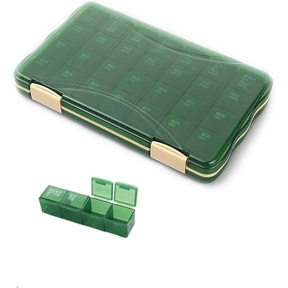 Monthly Pill Organizer 28 Day Case, Moisture-Resistant Large 4 Week Month Pill Cases w/Dust-Proof Box for Pills/Vitamin/Fish Oil/Supplements, BPA Free Pill Case w/Clear Lid, Easy to Clean (Green)
