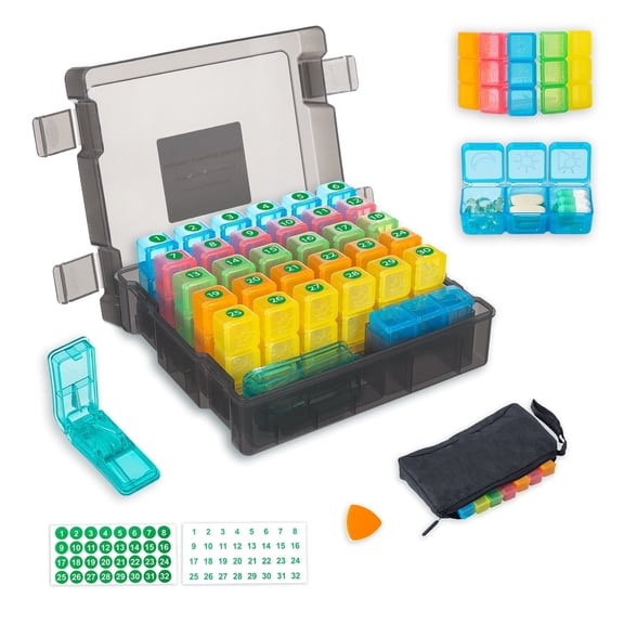 Monthly Pill Organizer 3 Times a Days, CTMAST Medicine Organizer Box with Portable Hard Shell and Pill Cutter, 31 Day Pill Box with Monthly and Weekly Sticker