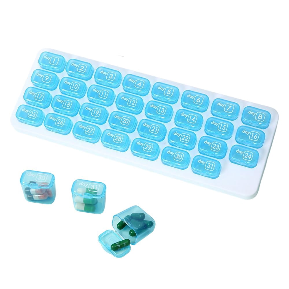 Monthly Pill Organizer 31 Day, 2026 Upgraded Large Portable Travel Pill Box, 30 Day Pill Case Small Compartments to Hold Vitamin and Travel Medicine Organizer, Daily Pill Case
