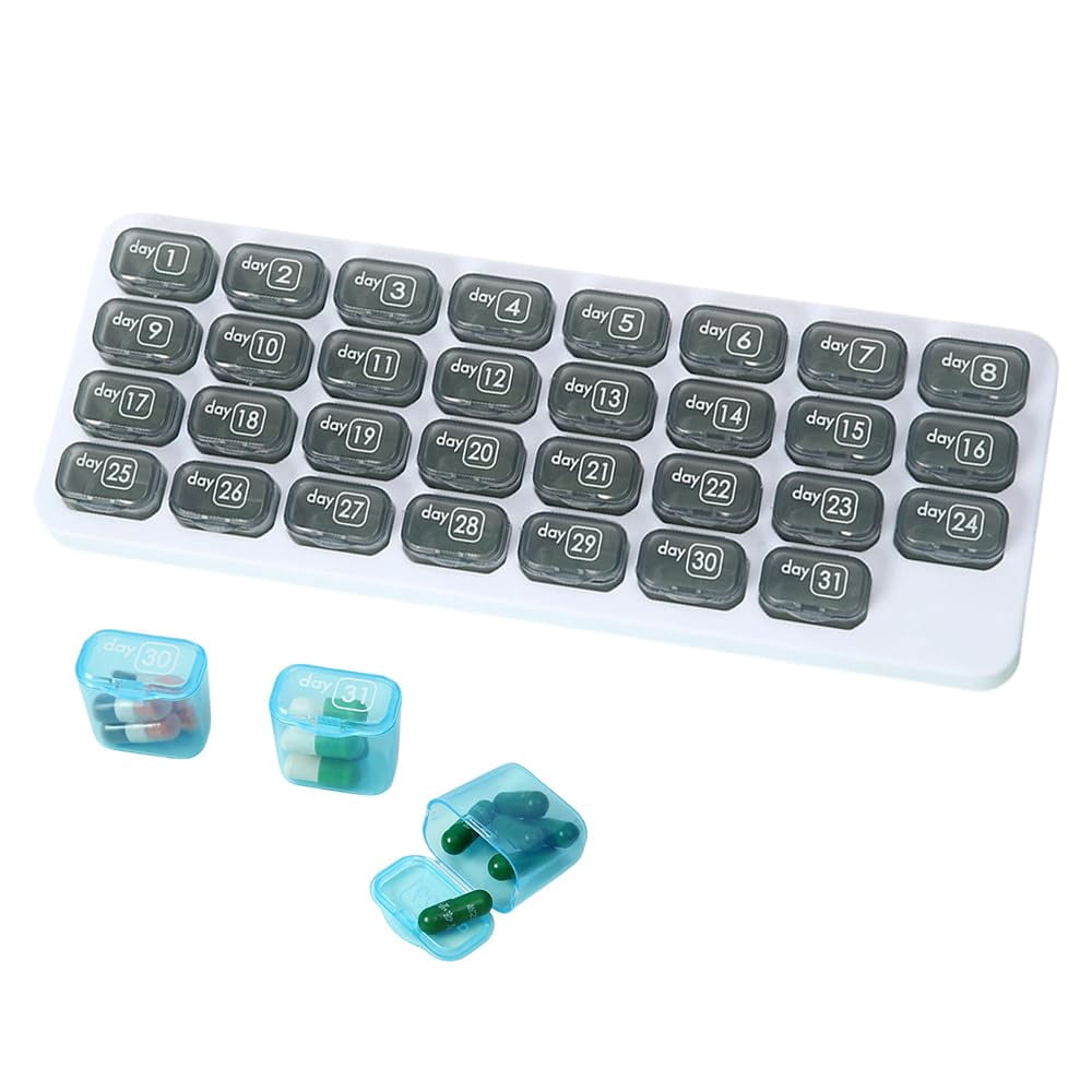 Monthly Pill Organizer 31 Day, 2026 Upgraded Large Portable Travel Pill Box, 30 Day Pill Case Small Compartments to Hold Vitamin and Travel Medicine Organizer, Daily Pill Case