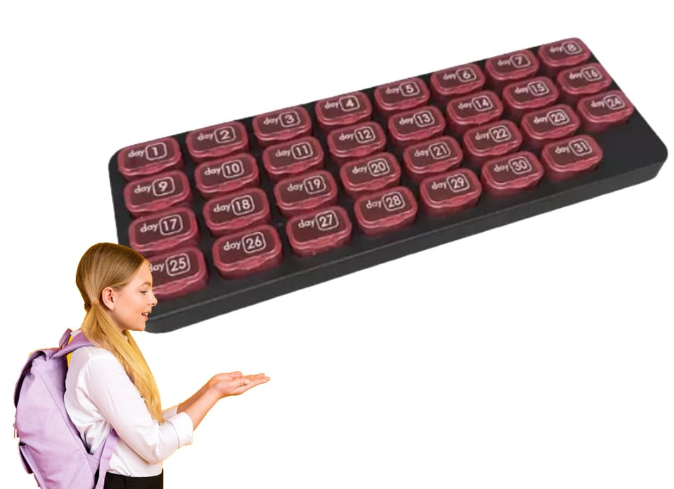 Monthly Pill Organizer 31 Day, 2026 Upgraded Large Portable Travel Pill Box, 31 Day Pill Case Small Compartments to Hold Vitamin and Travel Medicine Organizer, Daily Pill Case (Black Red)