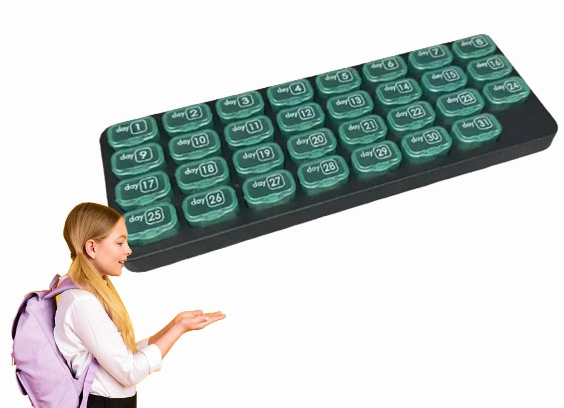 Monthly Pill Organizer 31 Day, 2026 Upgraded Large Portable Travel Pill Box, 31 Day Pill Case Small Compartments to Hold Vitamin and Travel Medicine Organizer, Daily Pill Case (Black Green)
