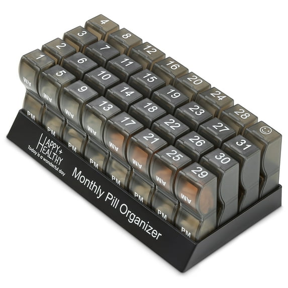 Monthly Pill Organizer - AM/PM Daily 32 Compartment Dispenser, Black