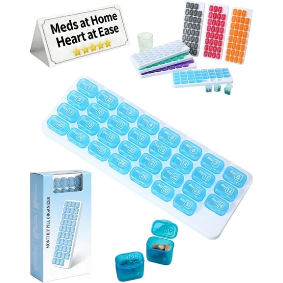 Monthly Pill Organizer with Easy-Open Lids - 31 Removable Daily Pill Pods, Travel Case for Vitamins & Medications, 30-Day Dose Dispenser Sorter (A04) P