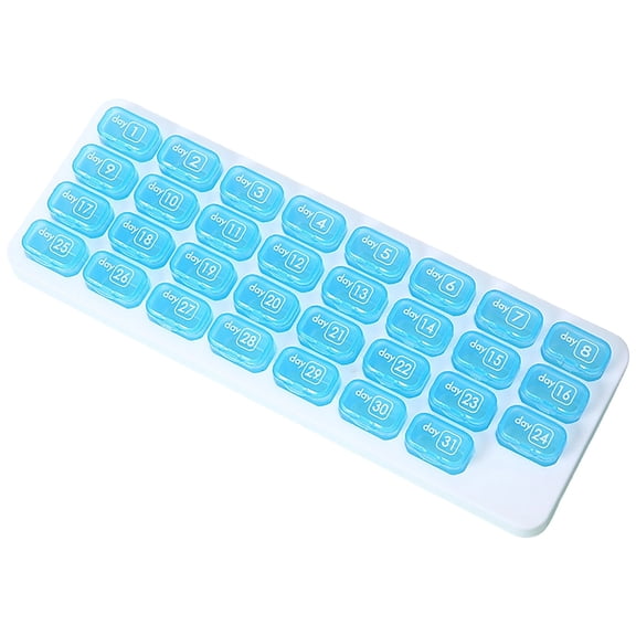 Monthly Pills Organizer with Lid Arthritis Friendly EasyOpen Lids 31 Removable Daily Pills Pods Date Reminder Travel Case for Vitamins Medications