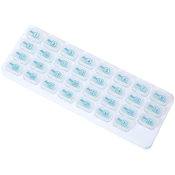 Monthly Pills Organizer with Lid Arthritis Friendly EasyOpen Lids 31 Removable Daily Pills Pods Date Reminder Travel Case for Vitamins Medications