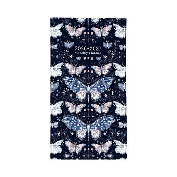 Monthly Planner 2026-2027, 3.5X6 In, Navy Blue Butterfly Cover, Pocket Notebook, Portable Schedule Organizing, On-The-Go Scheduling, 1 Pc