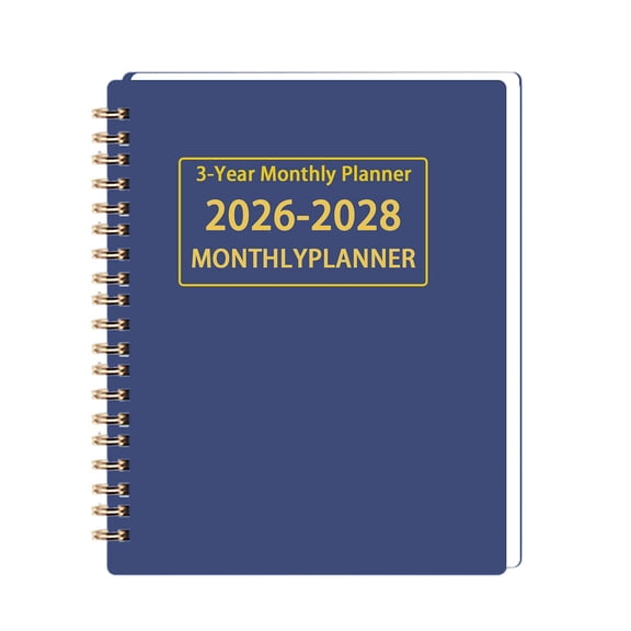 Monthly Planner 2026-2028, 3 Year Calendar 2026-2027-2028 Monthly Planner, Blue Vinyl Cover, Gold Foil Stamping, Spiral Bound, 8.5X11 In, 1 Pc