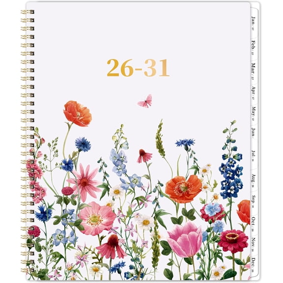Monthly Planner 2026-2031, 5 Year Calendar, 9" x 11" | Jul. 2026 - Jun. 2031, Premium Paper, Twin-Wire Binding, Tabs + Pocket - Flowers