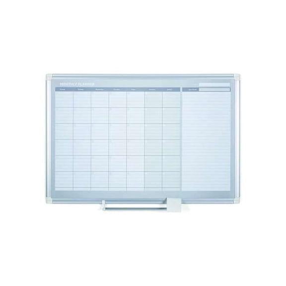 Mastervision 2' Magnetic Gold Monthly Planner - Monthly, Daily, Weekly - 36" X 24" - Wall Mountable - Aluminum - White, Silver (GA0397830)
