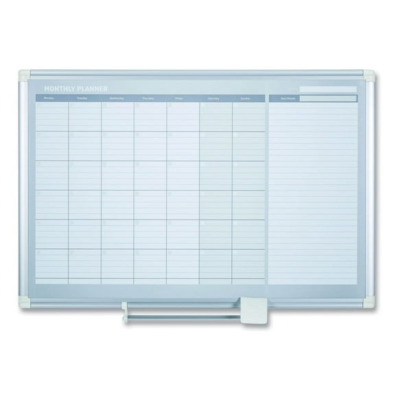Mastervision 2' Magnetic Gold Monthly Planner - Monthly, Daily, Weekly - 36" X 24" - Wall Mountable - Aluminum - White, Silver (GA0397830)