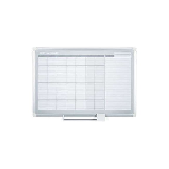 Mastervision 2' Magnetic Gold Monthly Planner - Monthly, Daily, Weekly - 36" X 24" - Wall Mountable - Aluminum - White, Silver (GA0397830)