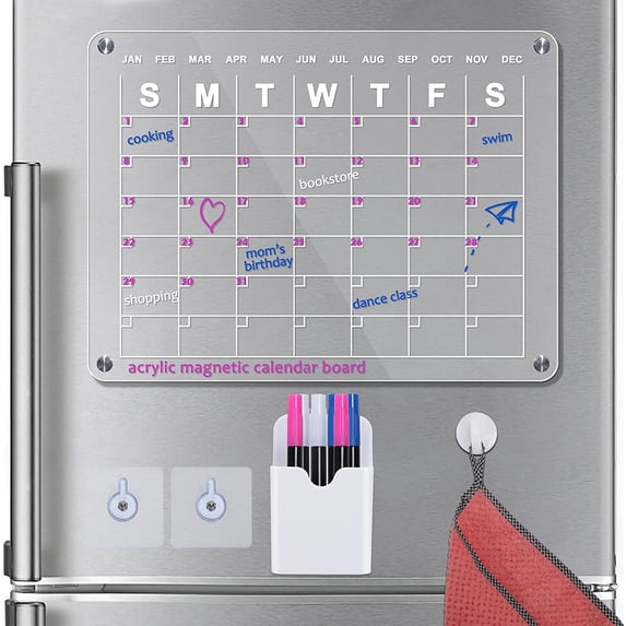 Monthly Planner Acrylic Magnetic Dry Erase Board, Adhesive Board with 6 Pens