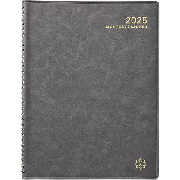 Monthly Planner Jan -Dec 2025 Leather Cover 2025 Monthly Planner 9"X11", Grey