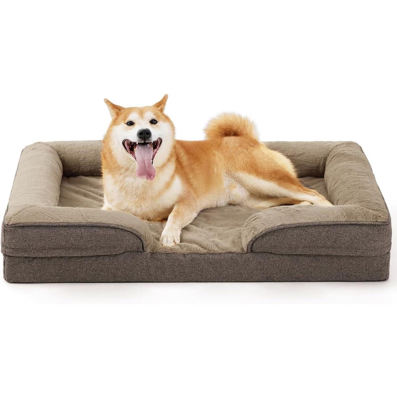Monthly Sold 5W+ Orthopedic Dog Sofa for Large DogsSupportive Foam Pet Cushions Bed with Washable Removable Cover Egg-Crate Foam Waterproof Lining Bottom Available in 2 colors and multiple sizes