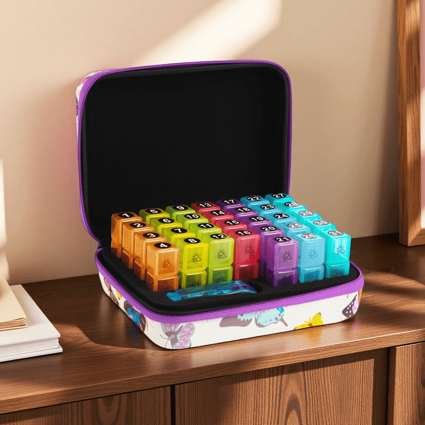 Monthly Vitamins Medication Supplements Organizer Bag 3 Doses per Day Includes a Pill Splitter and 7 Day Travel Pouch