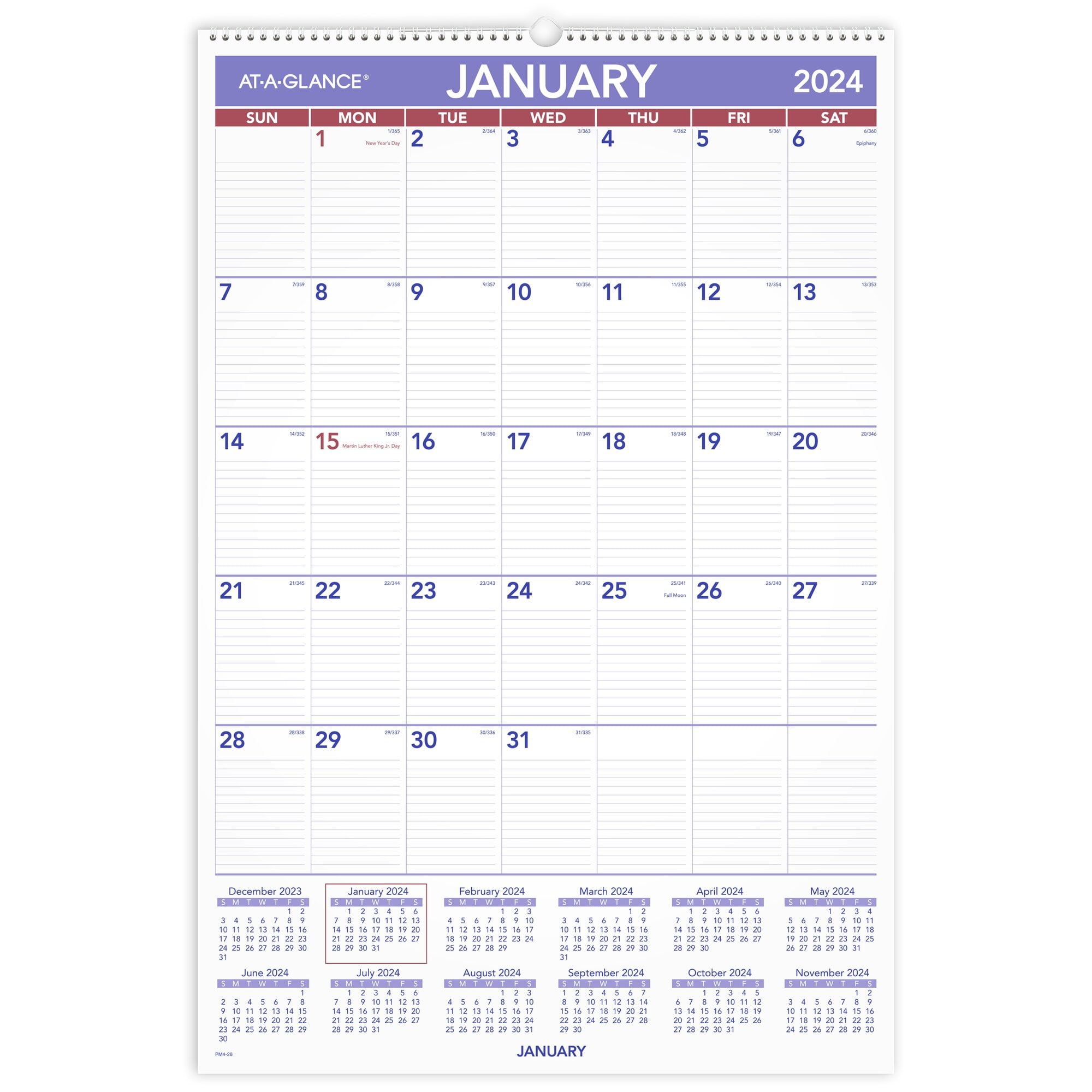 Monthly Wall Calendar with Ruled Daily Blocks, 20 x 30, White Sheets