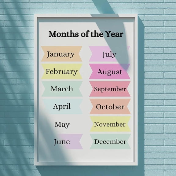 Months Of The Year Pastel Educational Chart For Kids Nursery Poster , Poster Print Only