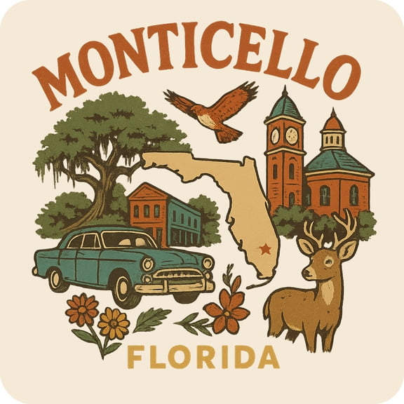 Monticello Florida Keepsakes Souvenir Vinyl Sticker – Destination Travel Keepsake Collectible (3-Inches Wide)