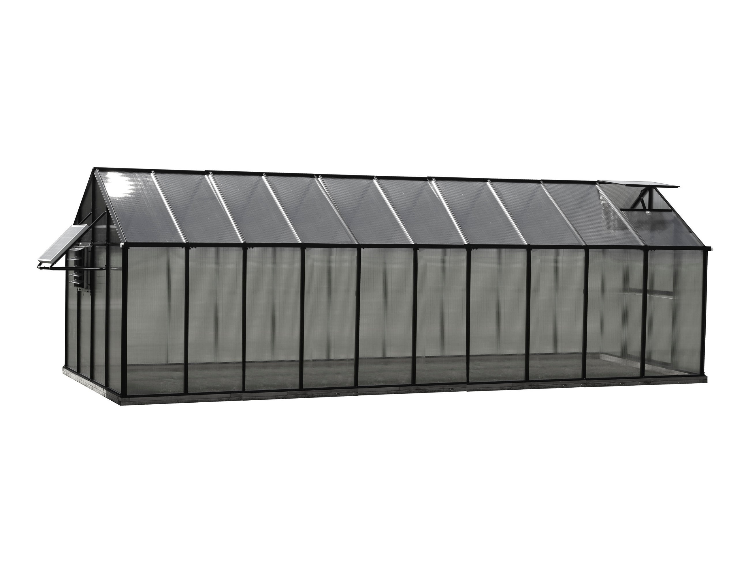 Monticello Black Aluminum 8' x 20' Greenhouse with Solar Ventilation