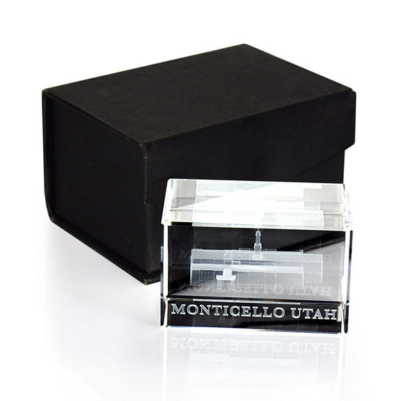 Monticello Utah Temple Laser Engraved Crystal Cube by Ringmasters
