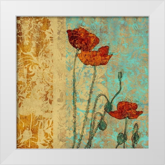 Montillio, Louise 12x12 White Modern Wood Framed Museum Art Print Titled - Poppies and Damask I