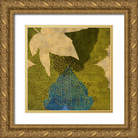 Montillio, Louise 26x26 Gold Ornate Wood Framed with Double Matting Museum Art Print Titled - Teal Leaf I