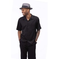 Montique Black Walking Suit Solid Color Short Sleeve Shirt Men's Leisure Suit 696