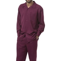 Montique Burgundy Solid 2 Piece Walking Suit Long Sleeve Shirt Men's Leisure Suit 1641