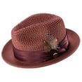 thumbnail image 1 of Montique Burgundy Solid Color Pinch Braided Fedora With Matching Satin Ribbon Hat H-34, 1 of 1