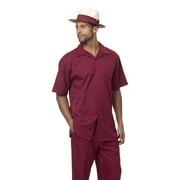 Montique Burgundy Walking Suit Solid Color Short Sleeve Shirt Men's Leisure Suit 696