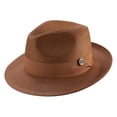 thumbnail image 1 of Montique Caramel Braided Wide Brim Pinch Fedora Matching Grosgrain Ribbon Hat H-42, 1 of 1