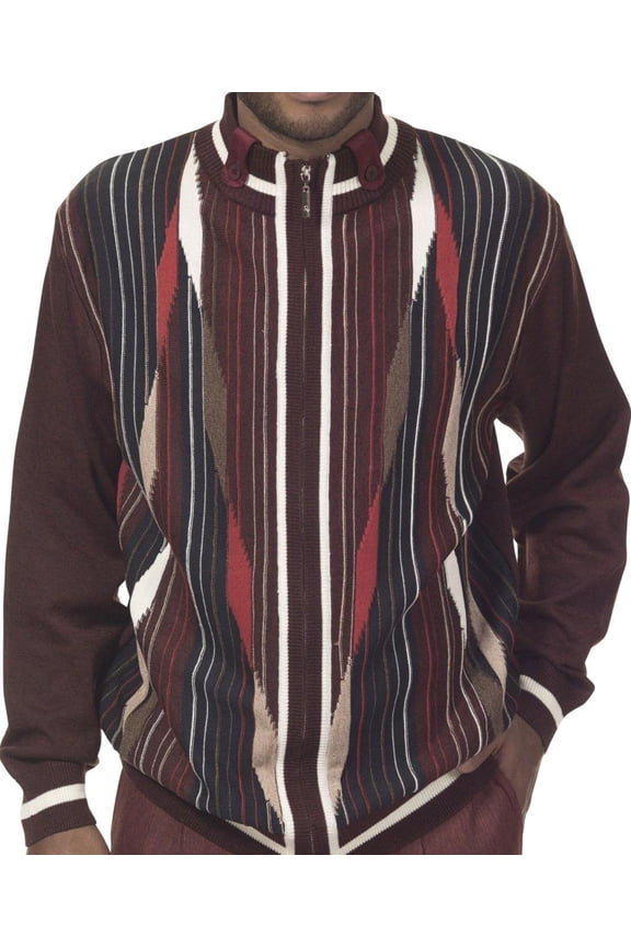 Montique Chestnut Plaid Full Zip Men's Designer Sweater - SW-08