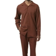 Montique Cognac Solid Color 2 Piece Men's Walking Suit Long Sleeve Shirt 1641