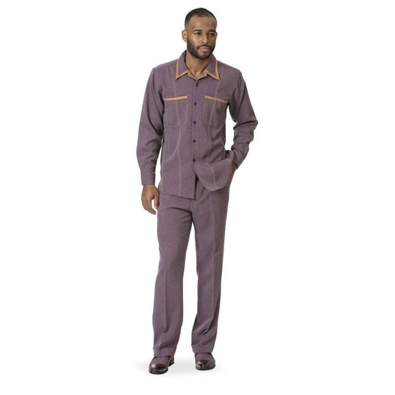 Montique Men's 2 Piece Long Sleeve Denim Walking Suit in Wine - D-778