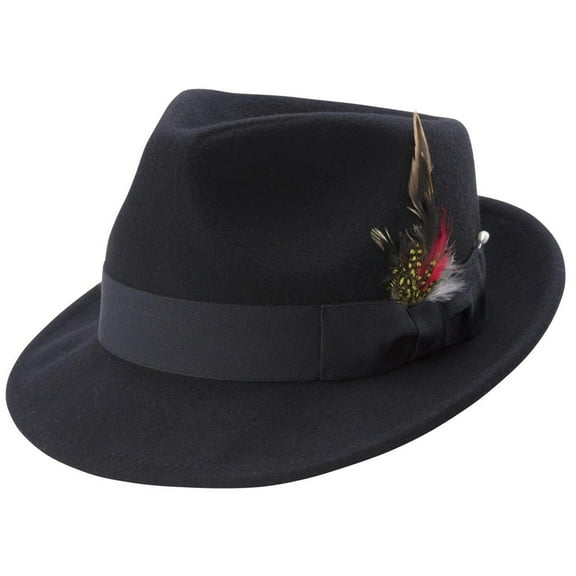 Montique Men's Black Bogart Fedora 2 1/8 Inch Brim Felt Hat H11