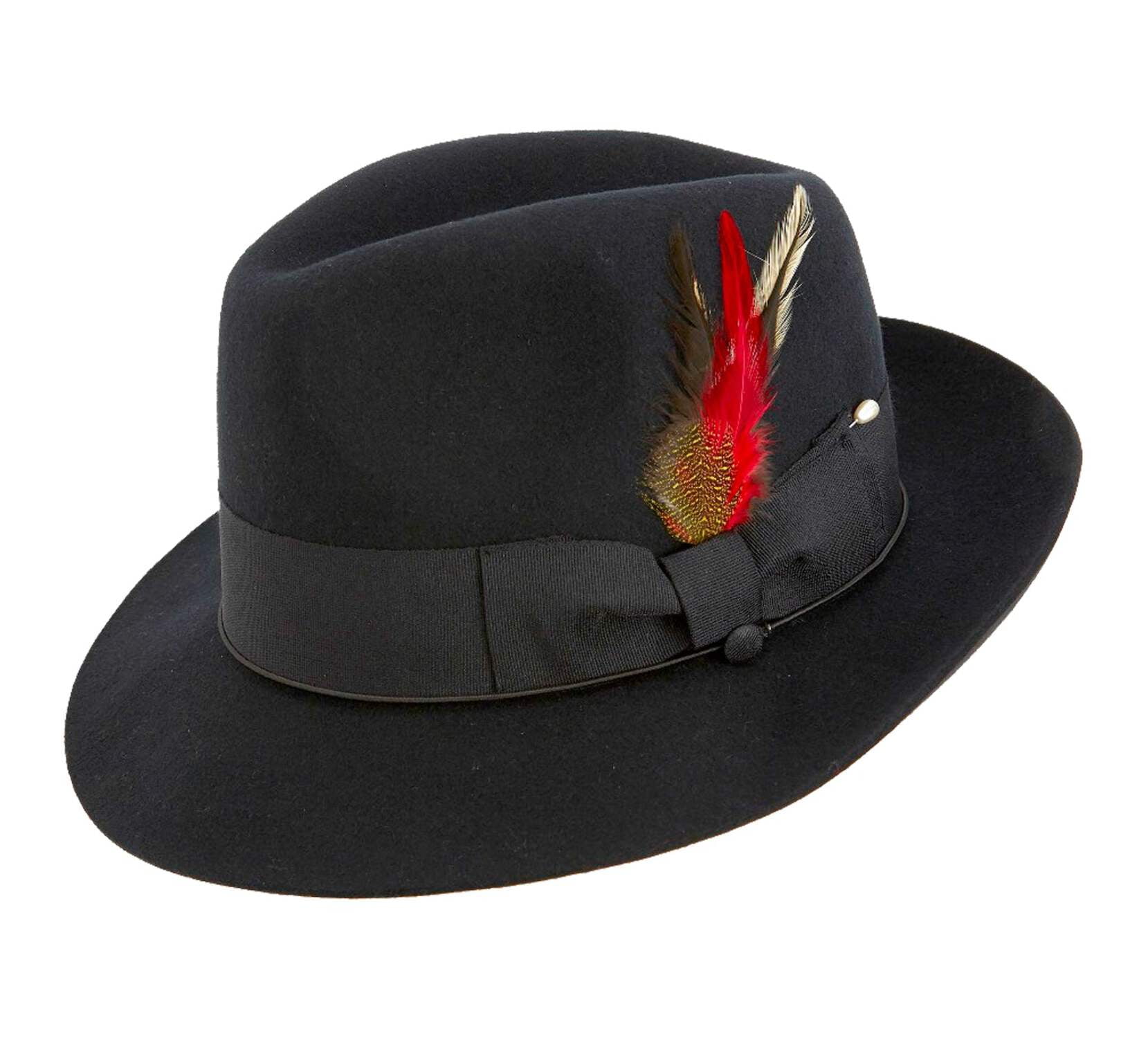 Montique Men's Black Fedora Snap Brim Soft Fine Felt Pinch Hat H08 ...