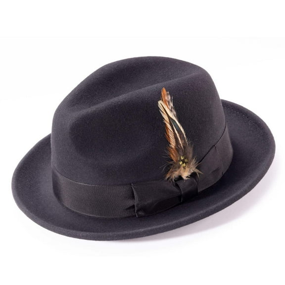 Montique Men's Black Snap Brim Crushable Felt Wool Fedora Hat H10