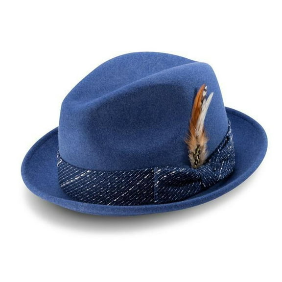 Montique Men's Bogart Fedora Hat Color Navy 2 1/4 Inch Brim Wide H-2014