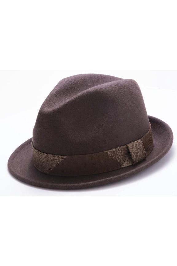 Montique Men's Brown Fedora Stingy Brim Felt Hat H1634