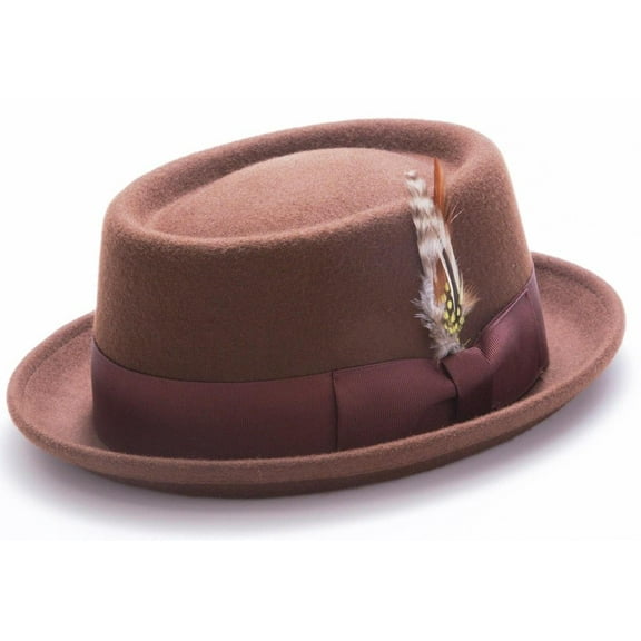 Montique Men's Brown Lite Felt Stingy Brim Pork Pie Felt Hat H44