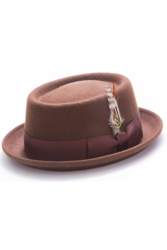Montique Men's Brown Lite Felt Stingy Brim Pork Pie Felt Hat H44