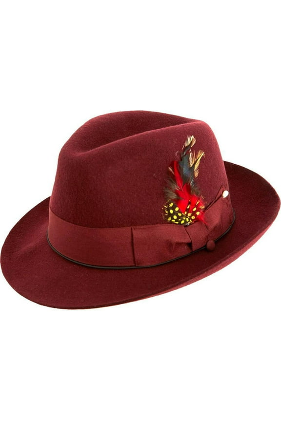 Montique Men's Burgundy Fedora Snap Brim Soft Fine Felt Pinch Hat H08