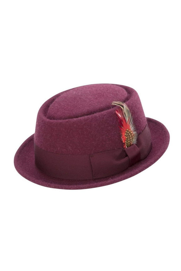 Montique Men's Burgundy Soft Rabbit Wool Snap Brim Pork Pie Teardrop Dent Hat H52