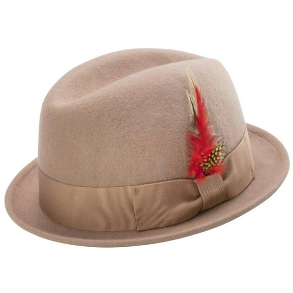 Montique Men's Camel Center Crease Stingy Snap Brim Hard Felt Fedora Hat H53