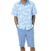 Montique Men's Carolina Blue Short Set Outfit Diamond Pattern 72216